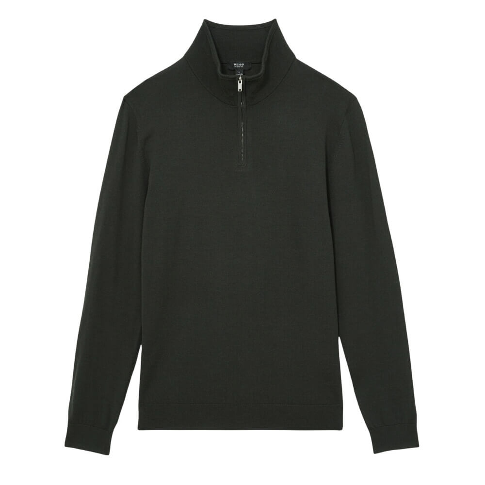 REISS Blackhall Merino Wool Half-Zip Funnel Neck Jumper